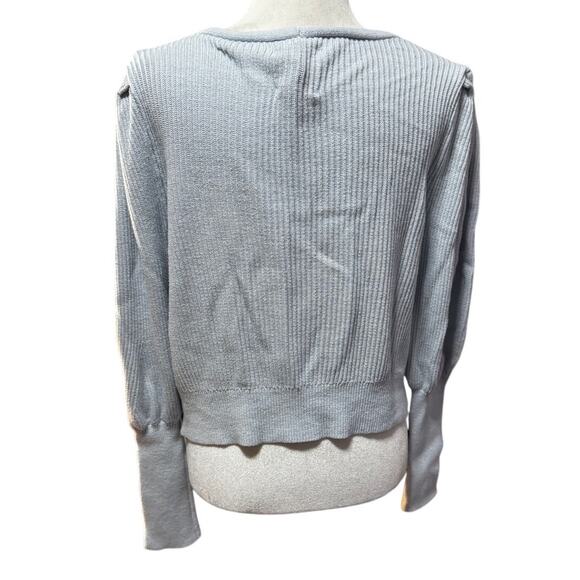 Abercrombie & Fitch Rib Knit Puff-Sleeve Cardigan Sweater Light Blue Women’s XL - Picture 2 of 5